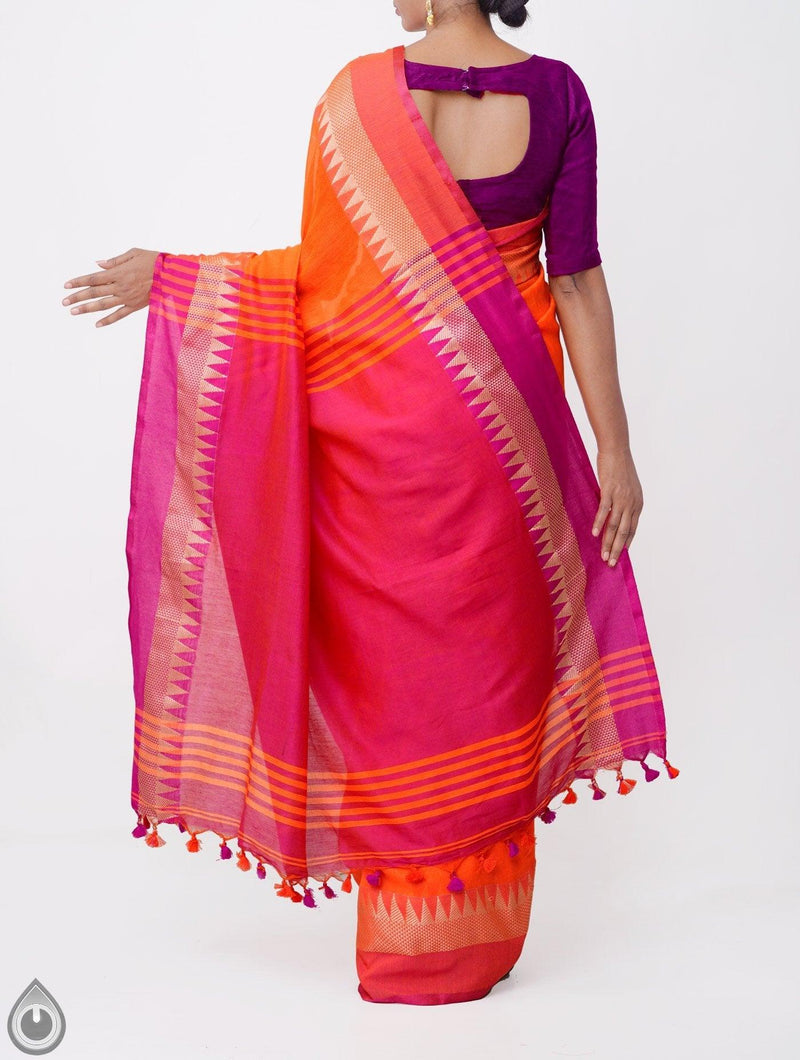 Jazzy Orange Colored Festive Wear Linen Designer Saree - Ibis Fab