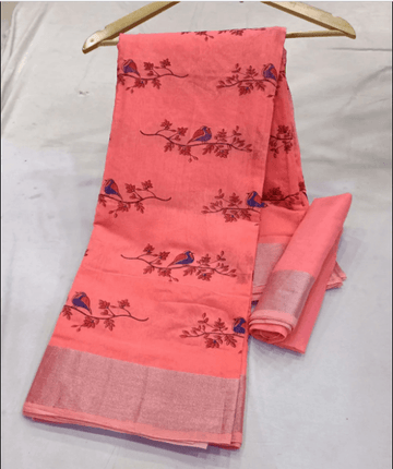 Linen Cotton Print Saree with Blouse Piece