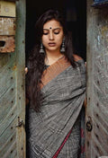 Linen cotton saree dark grey , designer wear