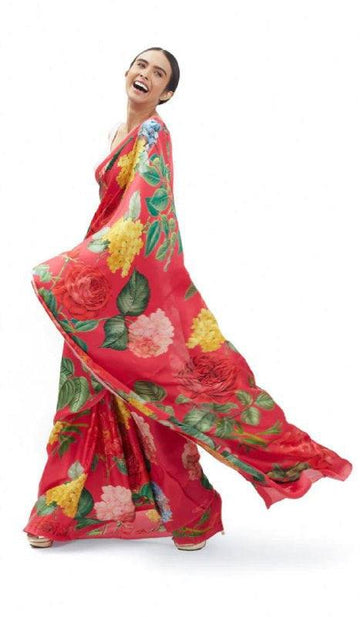 Linen saree beautiful red designer wear