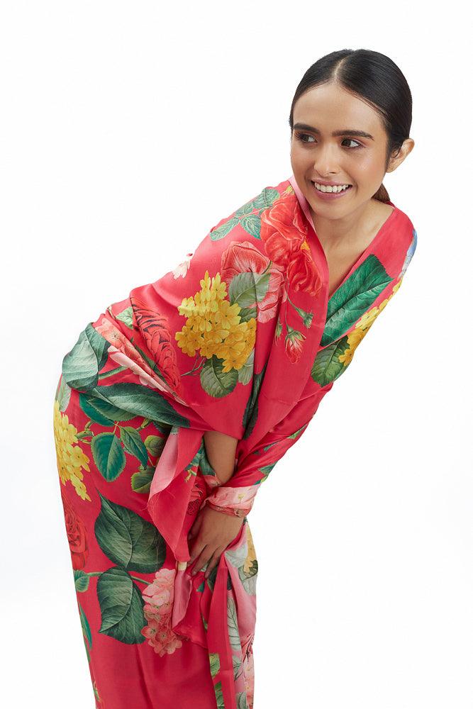 Linen saree beautiful red designer wear