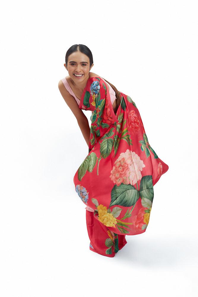 Linen saree beautiful red designer wear