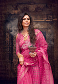 Linen saree in pink, party wear