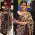 Linen saree Kalamkari printed beige color