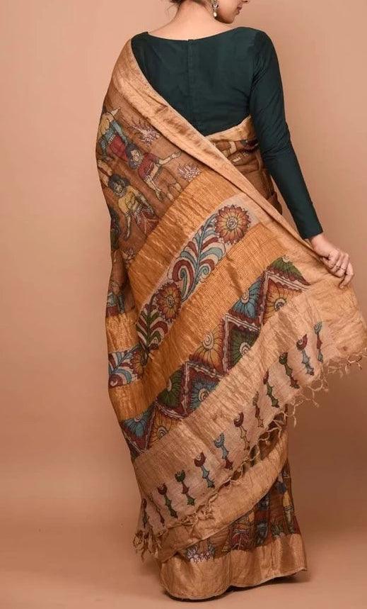 Lovely Green And Brown Colored Festive Wear Linen Saree