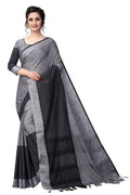Lovely Latest Designer Black And Dark  Grey Colored Pure Linen Saree
