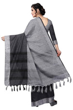 Lovely Latest Designer Black And Dark Grey Colored Pure Linen Saree - Ibis Fab