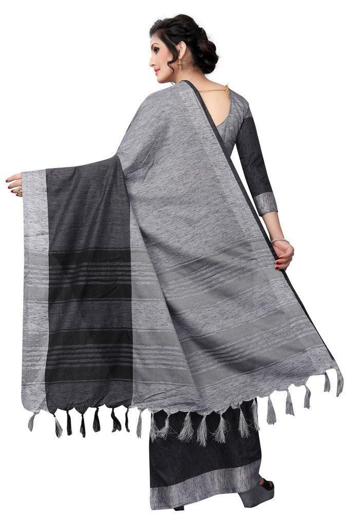 Lovely Latest Designer Black And Dark  Grey Colored Pure Linen Saree