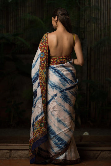 Lovely White Blue Linen Designer Printed Saree