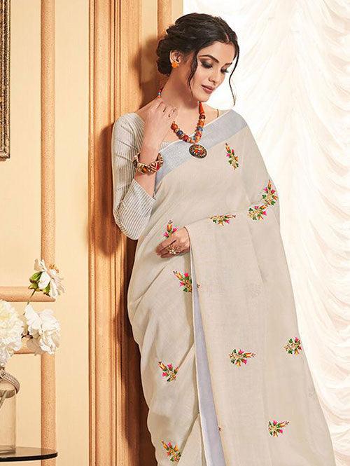 Magnetic Grey Colored  Festive Wear Printed  Pure Linen Saree