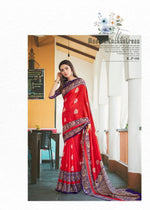 Magnetic Red Colored Party Wear Pure Linen Saree - Ibis Fab