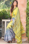 Magnetic Yellow  Colored  Festive Wear Printed  Pure Linen Saree