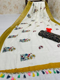 Majesty Pure Linen White  Colored Casual Printed Saree