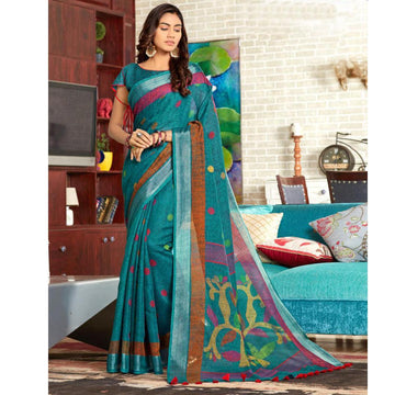 Marvellous Light blue Colour Printed  Pure Linen Saree For Women