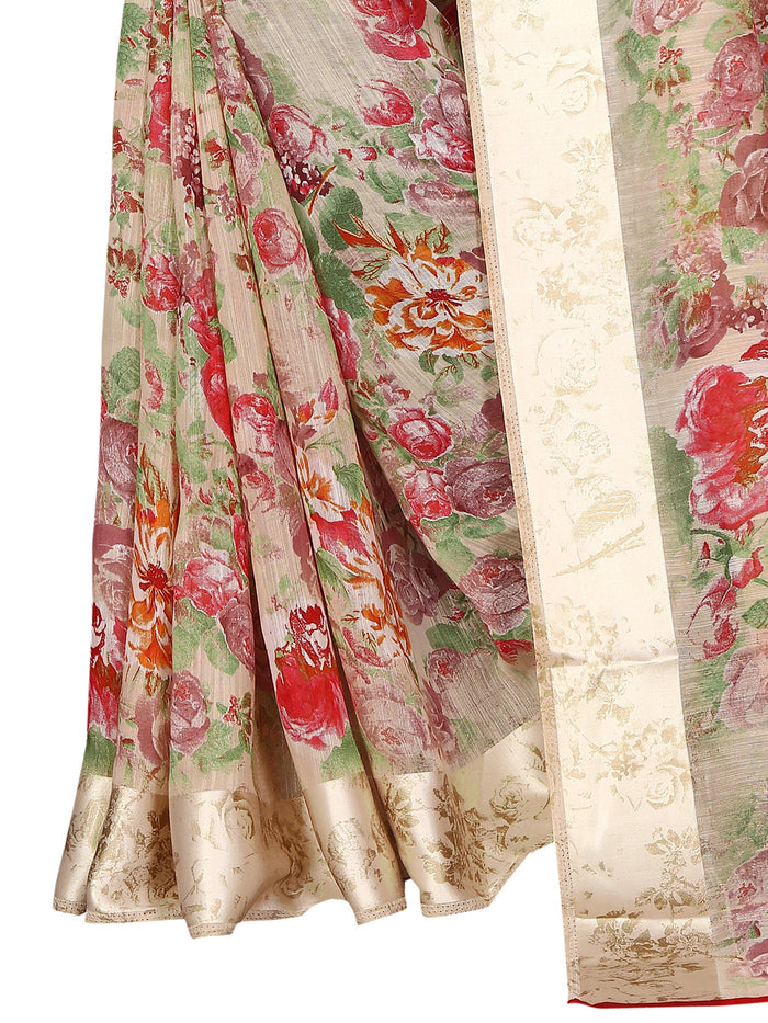 Marvellous  Tan Pure Pure Linen Designer Saree