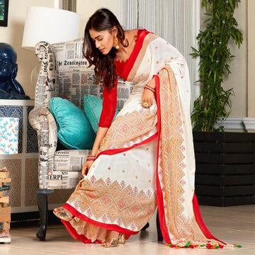 Marvellous white Colour Printed Pure Linen Saree For Women