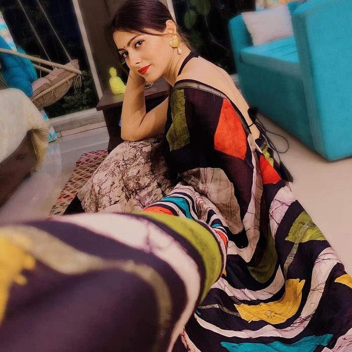 Mesmerising Beige Colour Printed Pure Linen Saree For Women