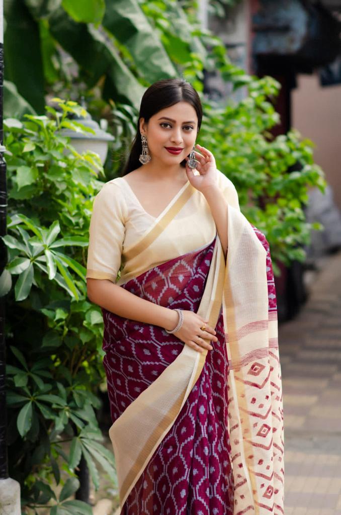 New Latest Fancy Linen Digital Printed Saree - Ibis Fab