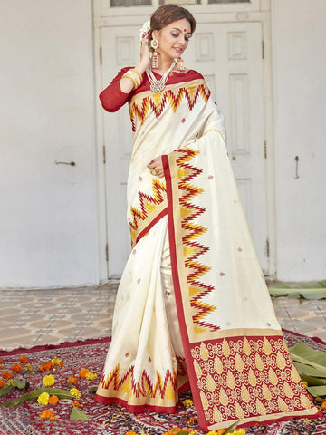 Off White Soft Silk Saree, Festive Wear