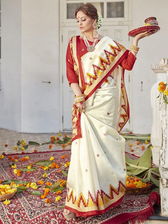 Off White Soft Silk Saree, Festive Wear