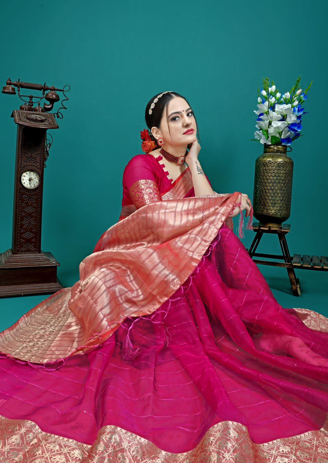 Organza Silk Saree With Attractive Rich Pallu Saree - Ibis Fab