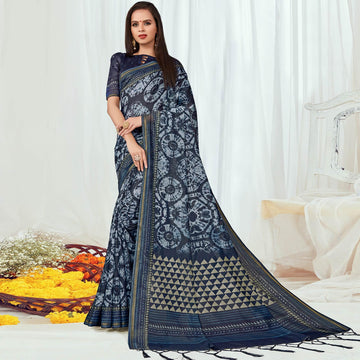 Perfect Dark Blue Women's Pure Linen Saree