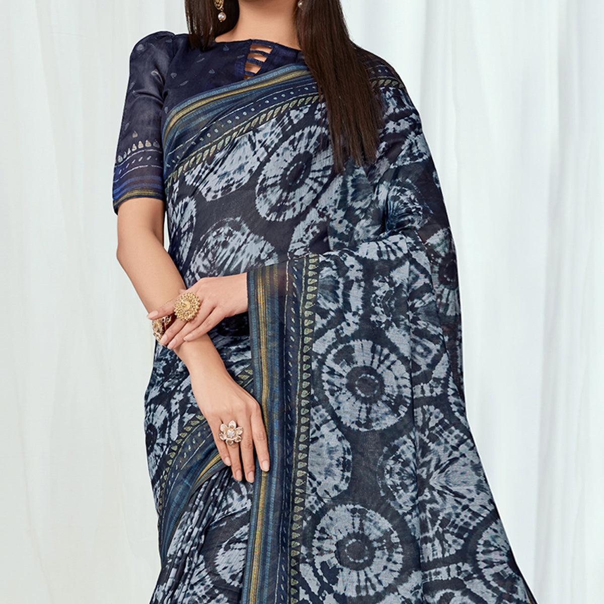 Perfect Dark Blue Women's Pure Linen Saree - Ibis Fab