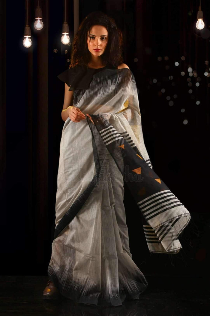 Pleasant Grey Colored  Festive Wear Printed  Pure Linen Saree