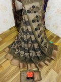 Preferable Pure Linen Green Colored Casual Printed Saree