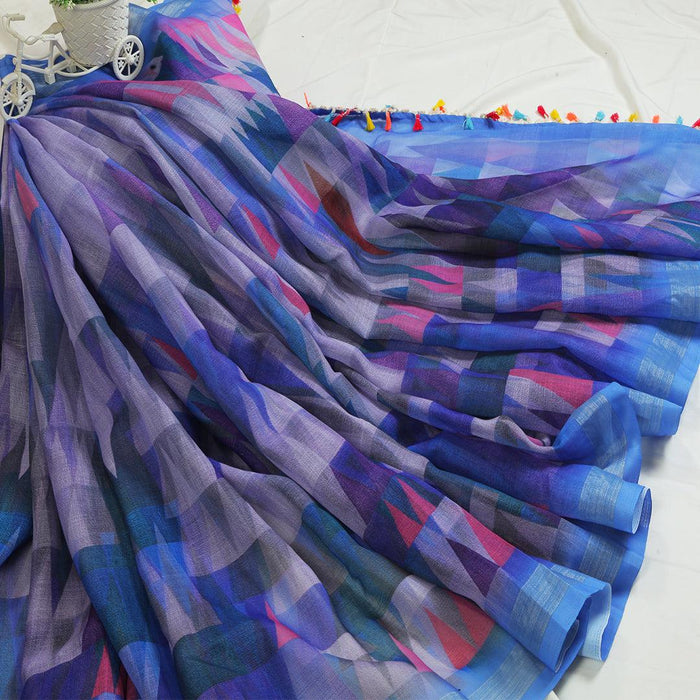 Pretty Blue Colored Festive Wear Pure Linen Saree