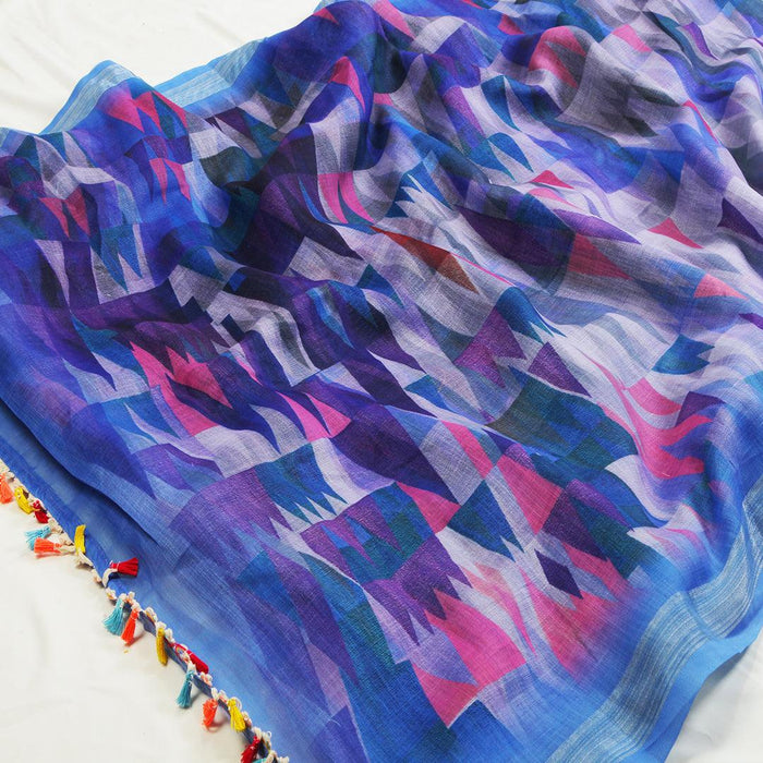 Pretty Blue Colored Festive Wear Pure Linen Saree