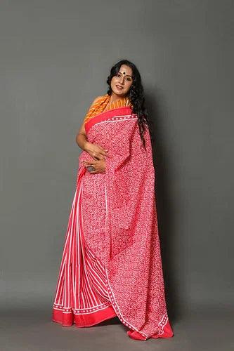 Printed Lining Linen Saree With Blouse