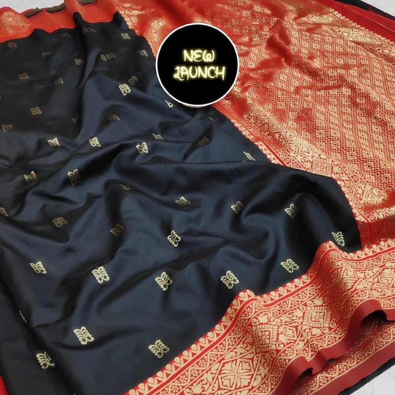 Pure Lichi Silk Saree Haevy Weaving Black Colour, Party Wear - Ibis Fab