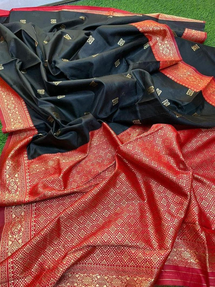 Pure Lichi Silk Saree Haevy Weaving Black Colour, Party Wear