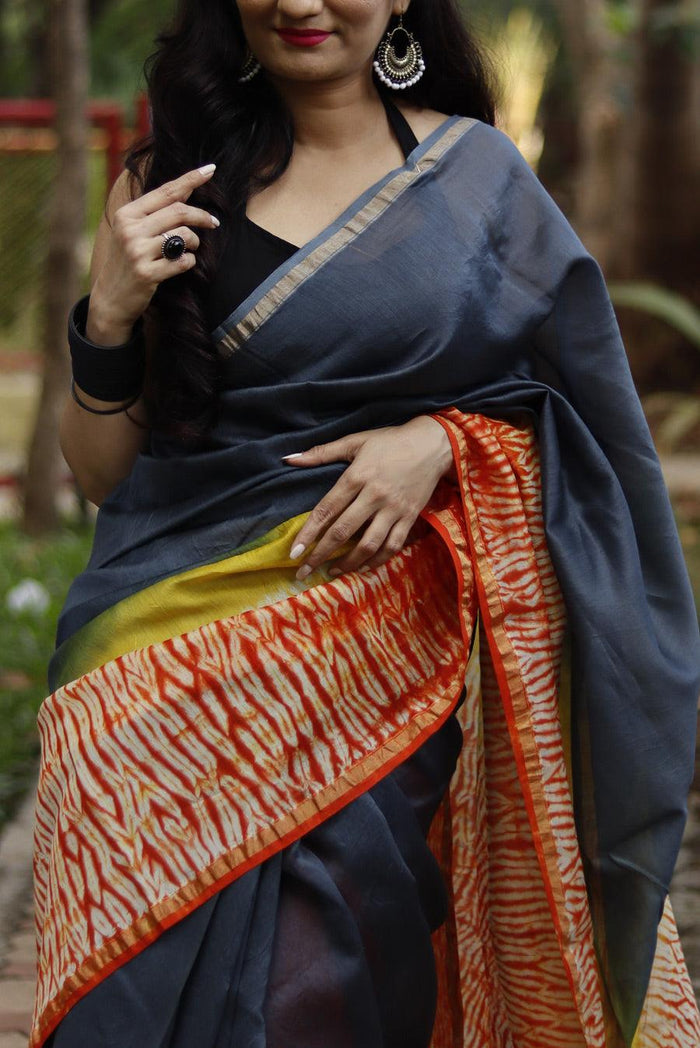Pure Linen, Designer Night Blue Colour Saree