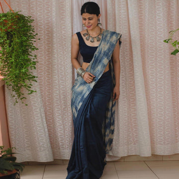 Pure Linen Digital Print Blue Colour Saree, Party Wear.