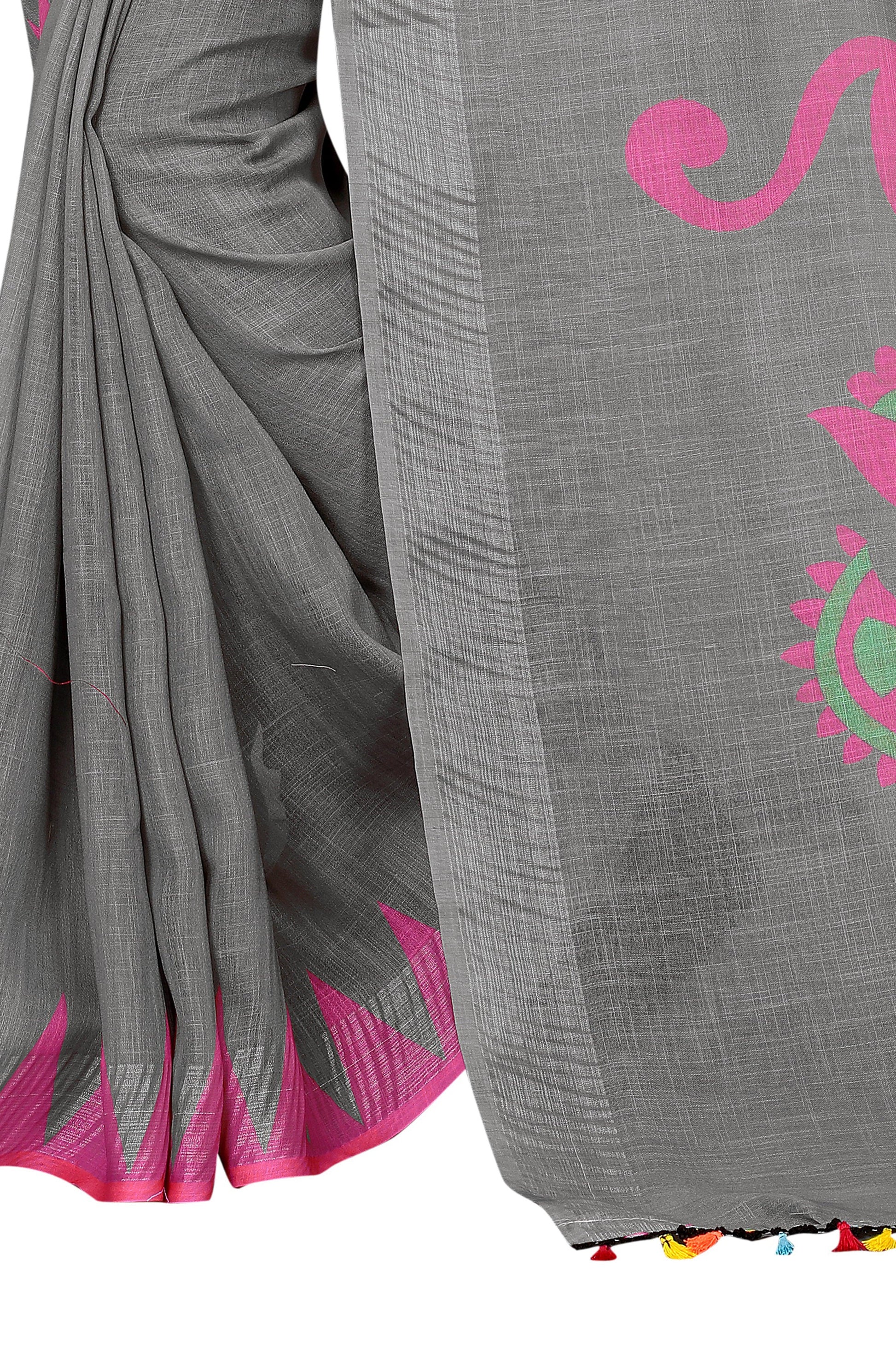 Pure linen saree grey, fabulously stitched - Ibis Fab