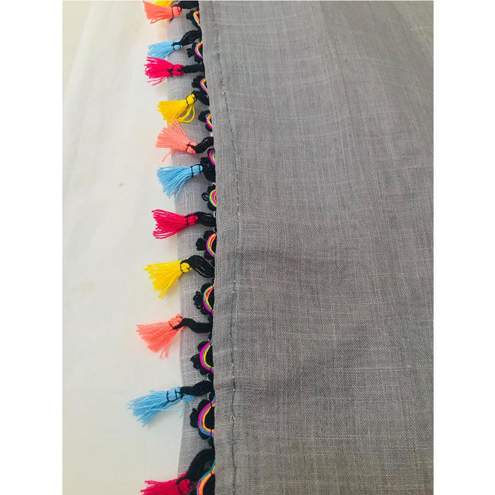 Pure linen saree grey, fabulously stitched