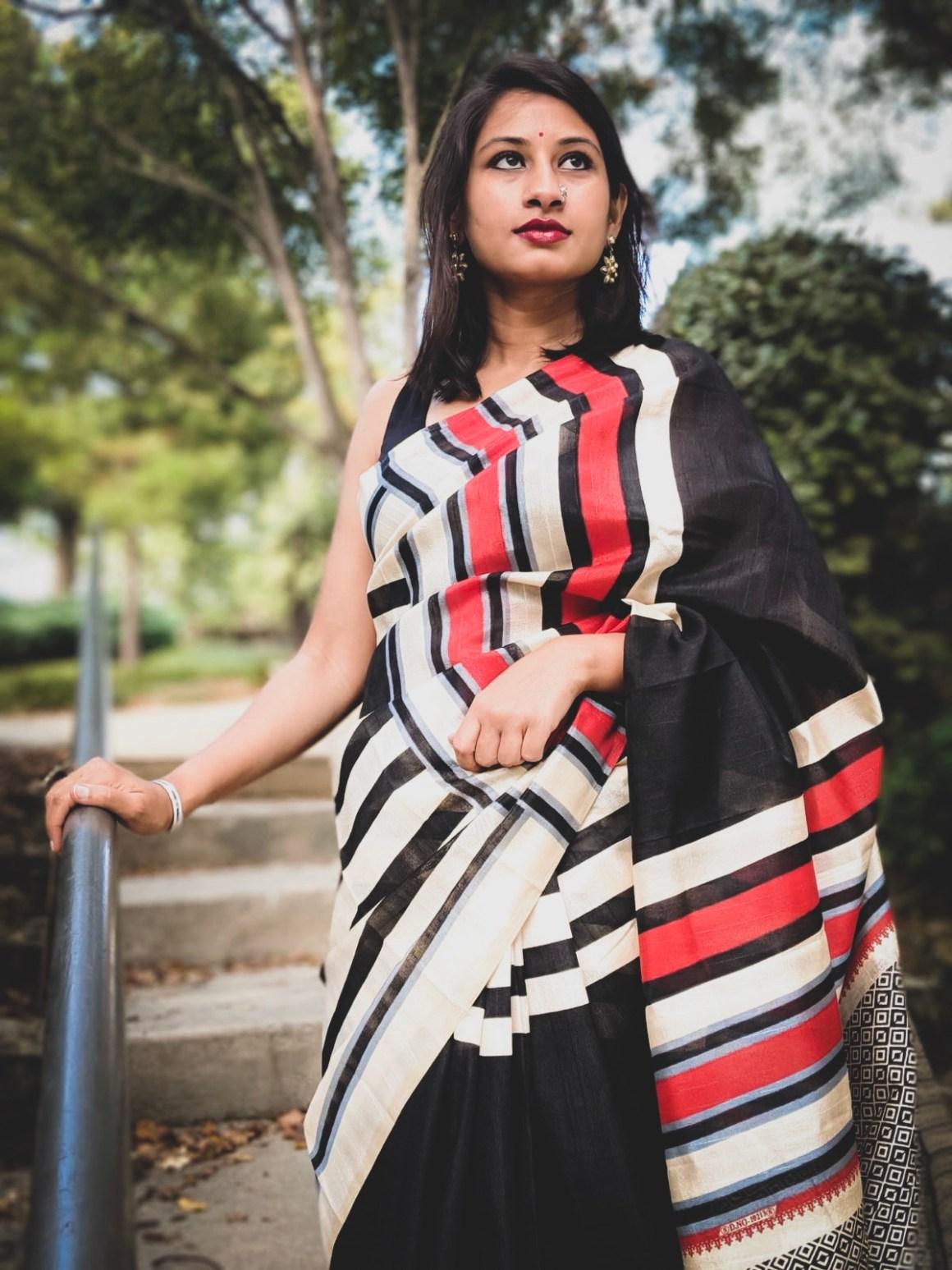 Pure linen saree in black enchanting casual wear - Ibis Fab