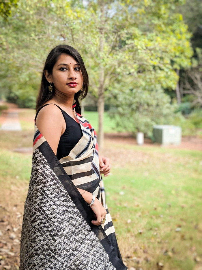 Pure linen saree in black  enchanting casual wear