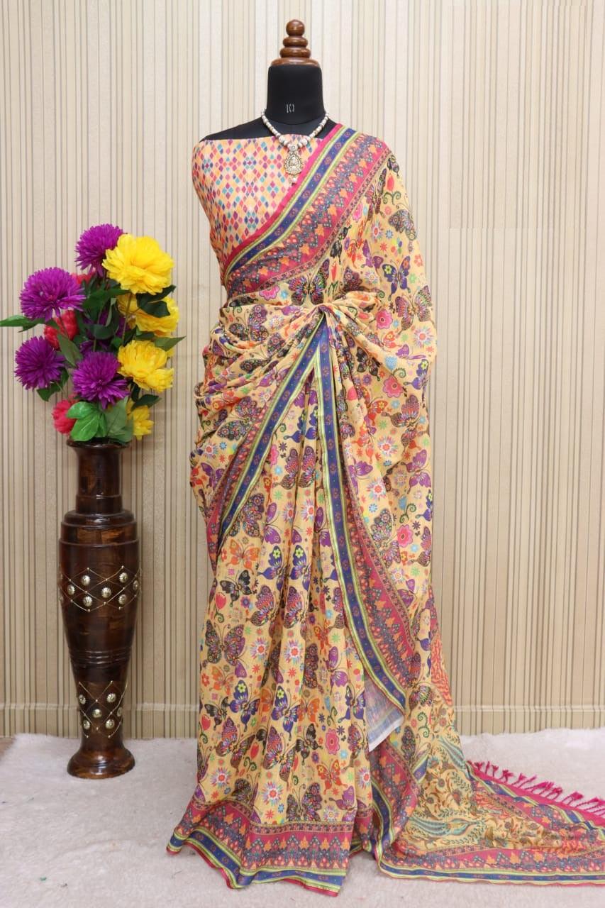 pure silk beige Colour Saree, Shining Party Wear - Ibis Fab