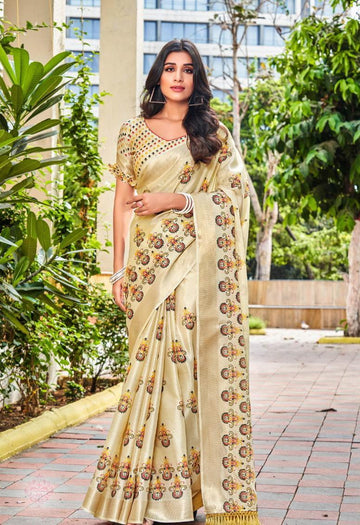 pure silk Classy Beige Colour Saree, Shining Party Wear