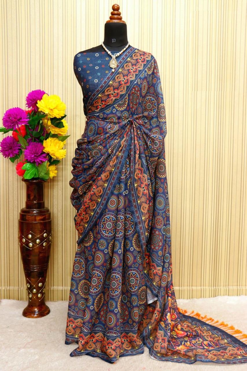 pure silk Classy Blue Colour Saree, Shining Party Wear - Ibis Fab