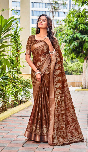 pure silk Classy Brown Colour Saree, Shining Party Wear