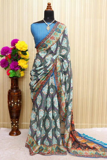 pure silk Classy Grey Colour Saree, Shining Party Wear