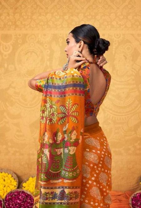 pure silk Classy Orange Colour Saree, Shining Party Wear - Ibis Fab