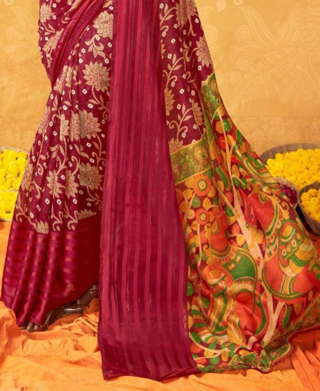 pure silk Classy Red Colour Saree, Shining Party Wear - Ibis Fab