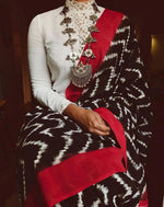 pure silk printed glorious brown and red saree, designer wear - Ibis Fab