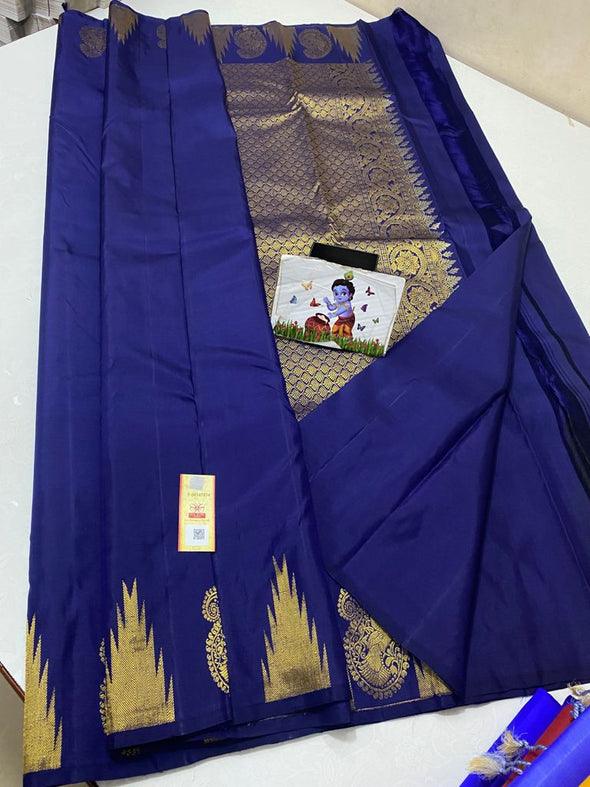 pure soft silk staring Night blue with Golden, woven saree, wedding wear - Ibis Fab