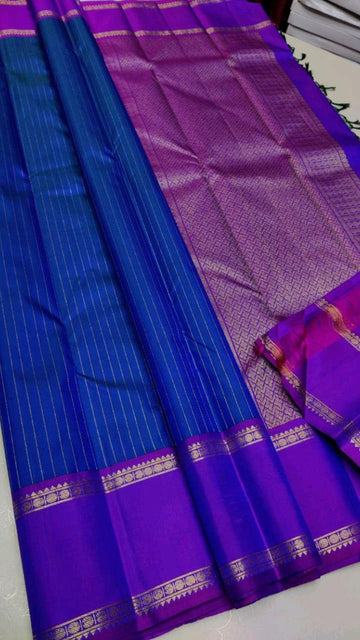 Pure soft silk stunning Blue and dark wine saree, daily wear